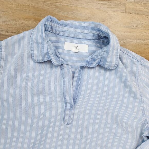 🔹️Anthropologie Thread & Supply Blue Stripe Raw Hem Dress Medium - Picture 4 of 12